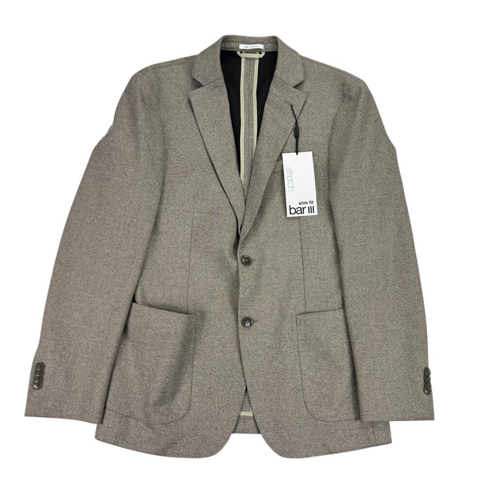 Bar III Mens Slim Fit Knit Stretch Herringbone Sport Coat Tan 38R